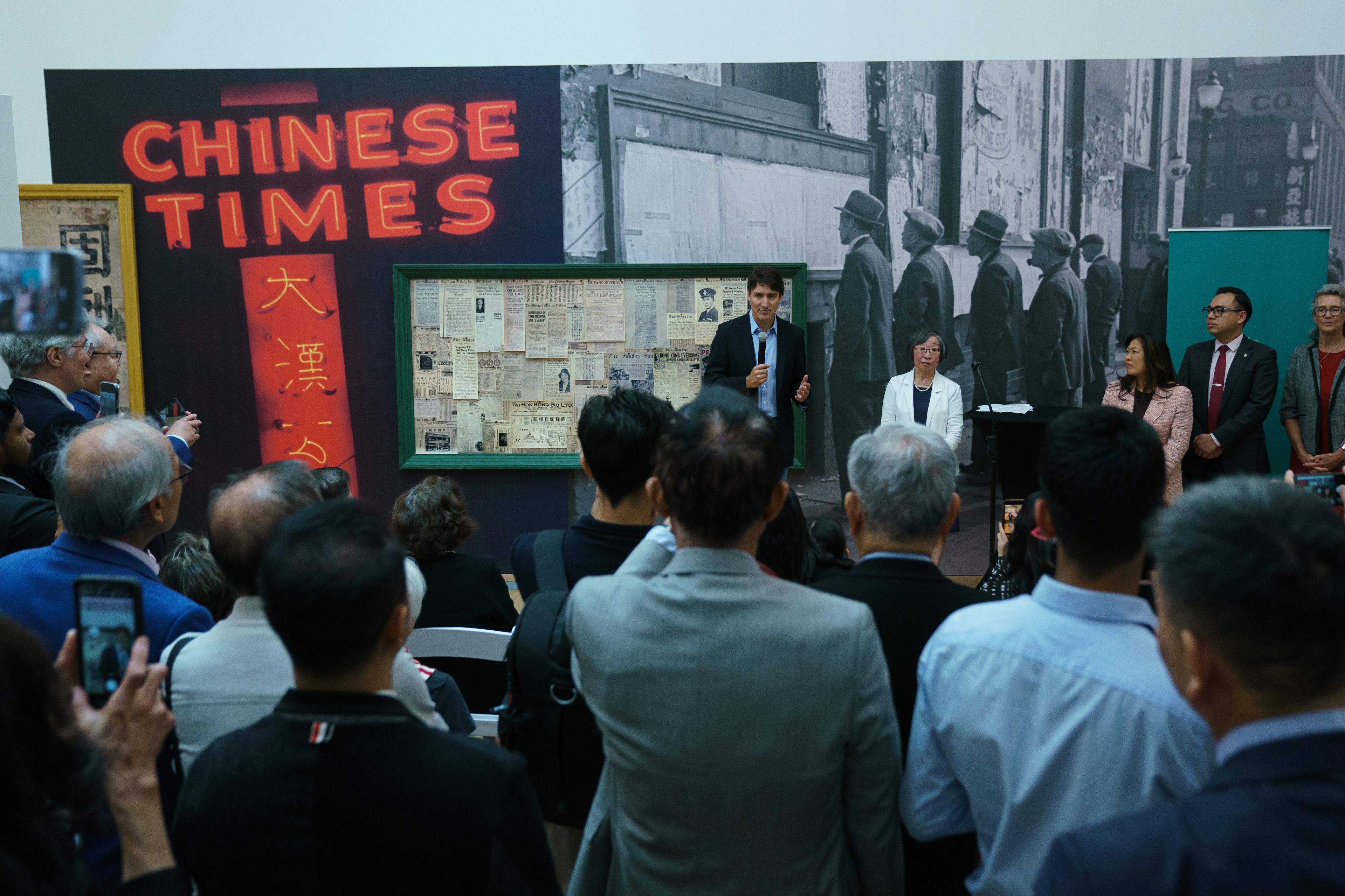 Prime Minister Trudeau giving speech at museum